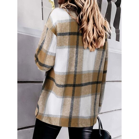 Women Yellow Collared V Neck Button Down Oversized Long Sleeve Shirt Top - Picture 5 of 5